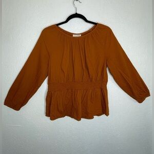 Universal Thread Rust Peplum Linen Bishop 3/4 Sleeve Blouse Top Size Medium